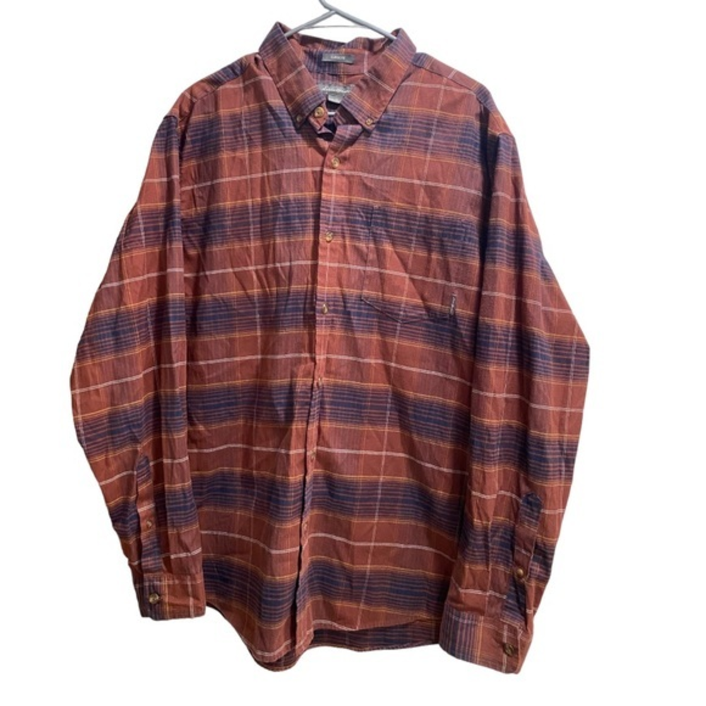 EDDIE BAUER Classic fit Button Down Long Sleeve Plaid Shirt‎ sz XL Brown/Blue